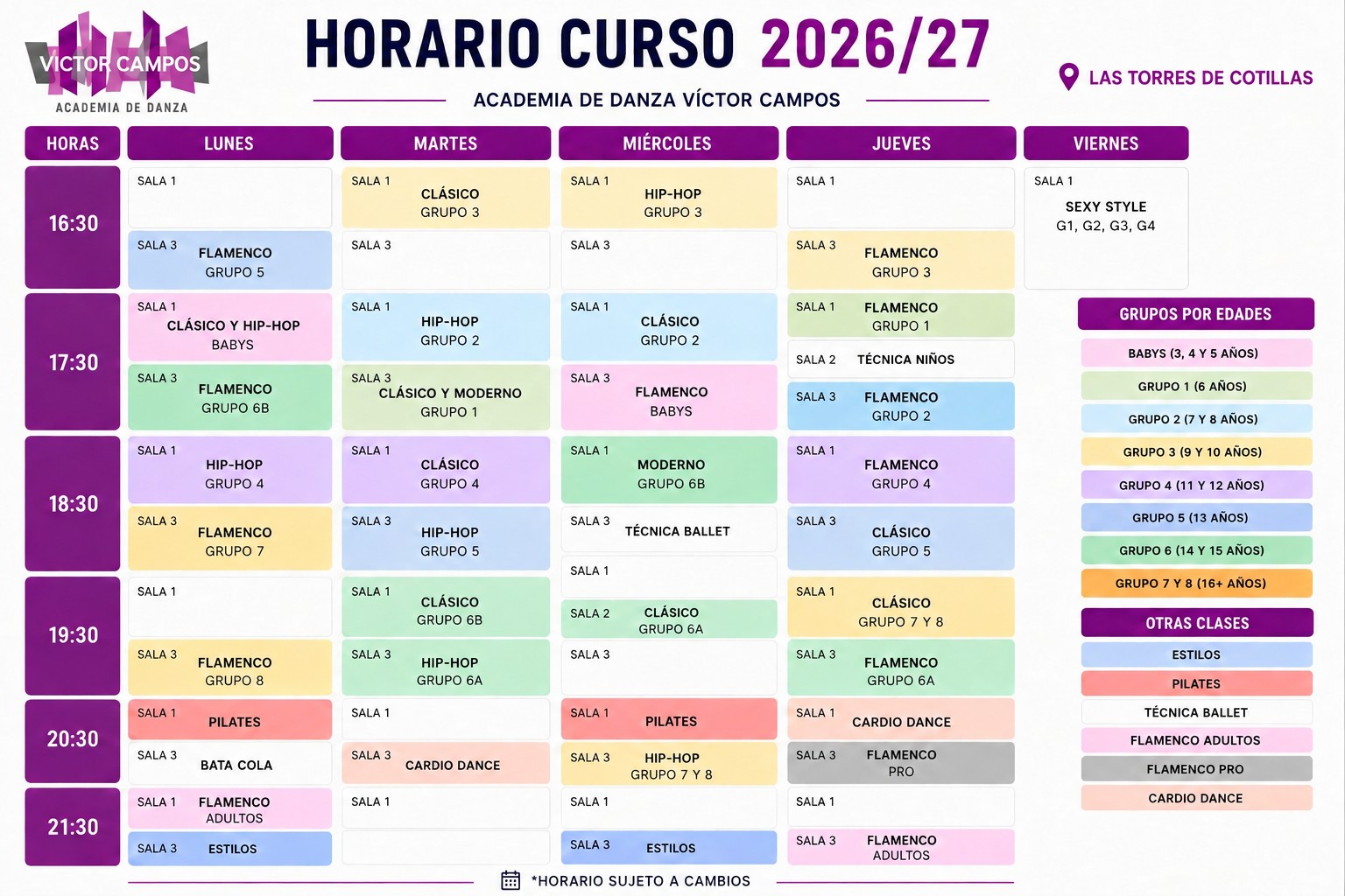 Horario curso 2026/27 Víctor Campos Academia de Danza